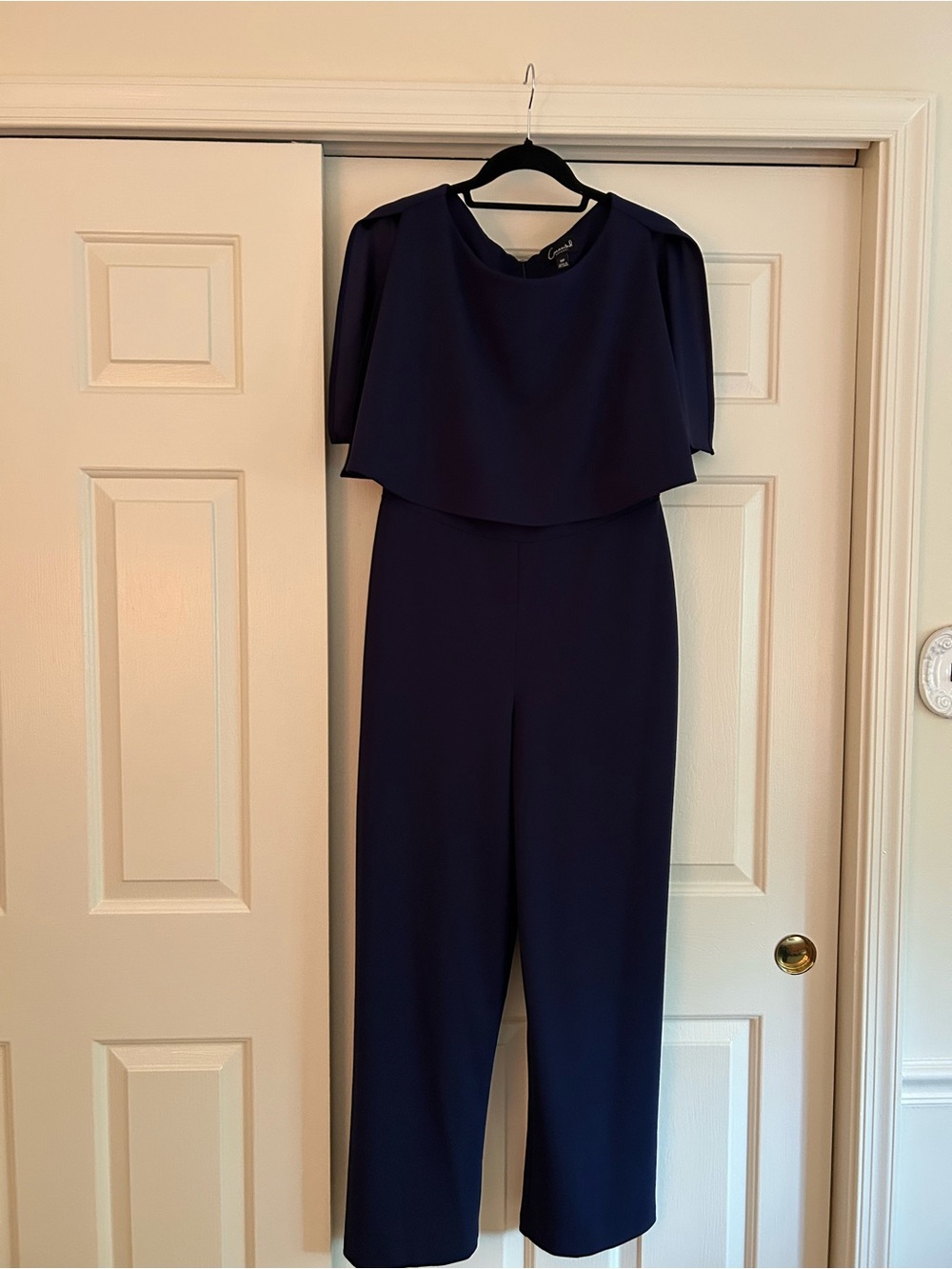 connected apparel Navy Cape-Overlay Jumpsuit - Picture 3 of 6
